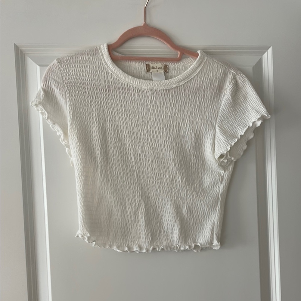 Altar'd State Cream Ribbed Crop T-Shirt